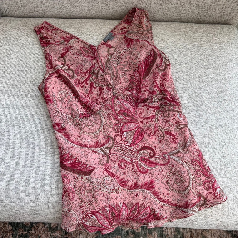 Y2K Ann Taylor 100% Silk Top Size 4 Pink Paisley Romantic Fairy Boho Dreamy